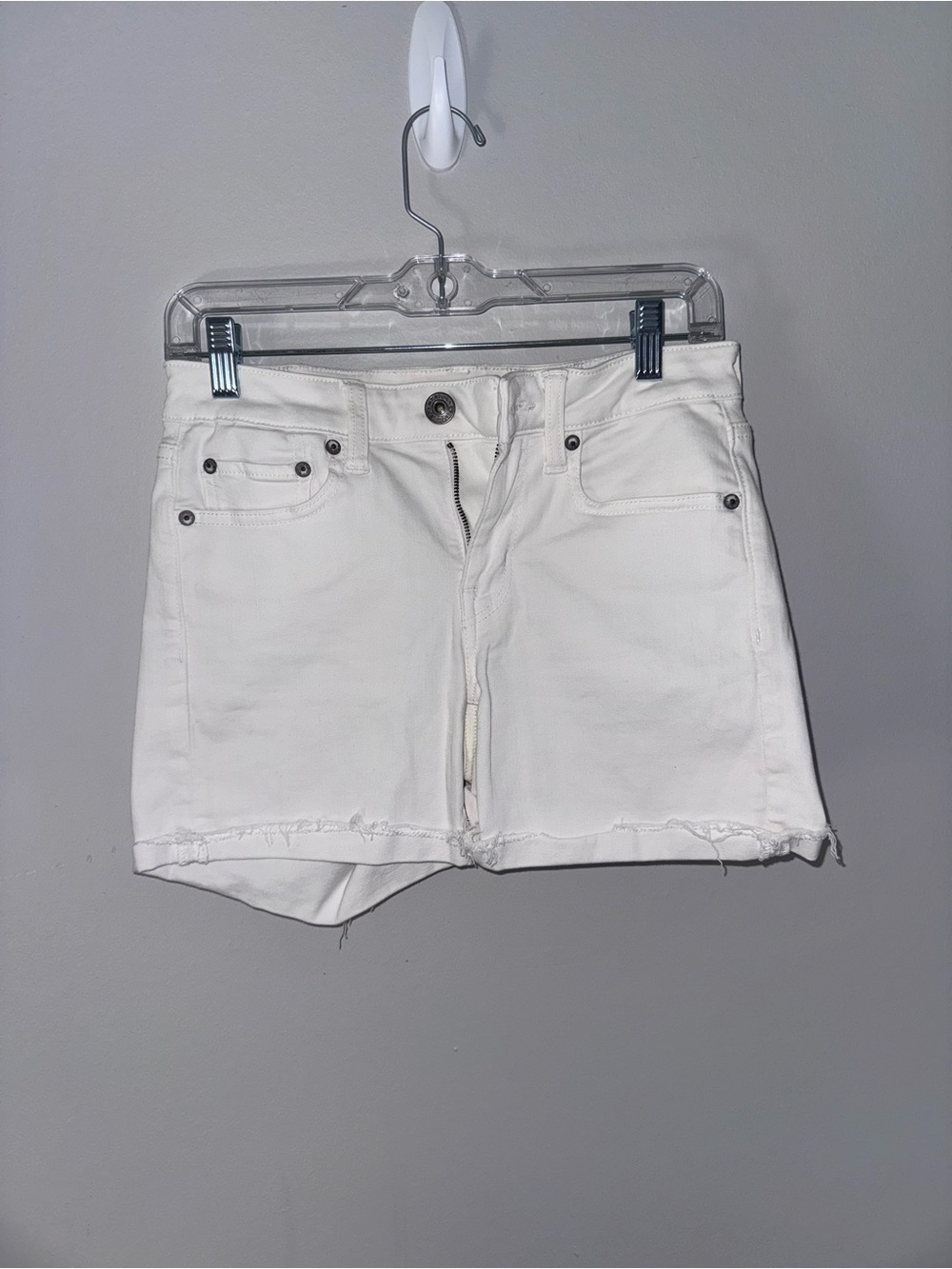 American Eagle Outfitters White Frayed Hem Denim Shorts